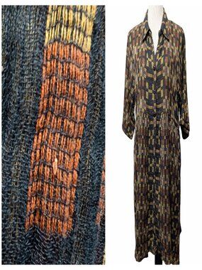 Ace & Jig Womens Size 1X Ari Neutral Castle Geometric Gauzy Dress Flaw No Belt